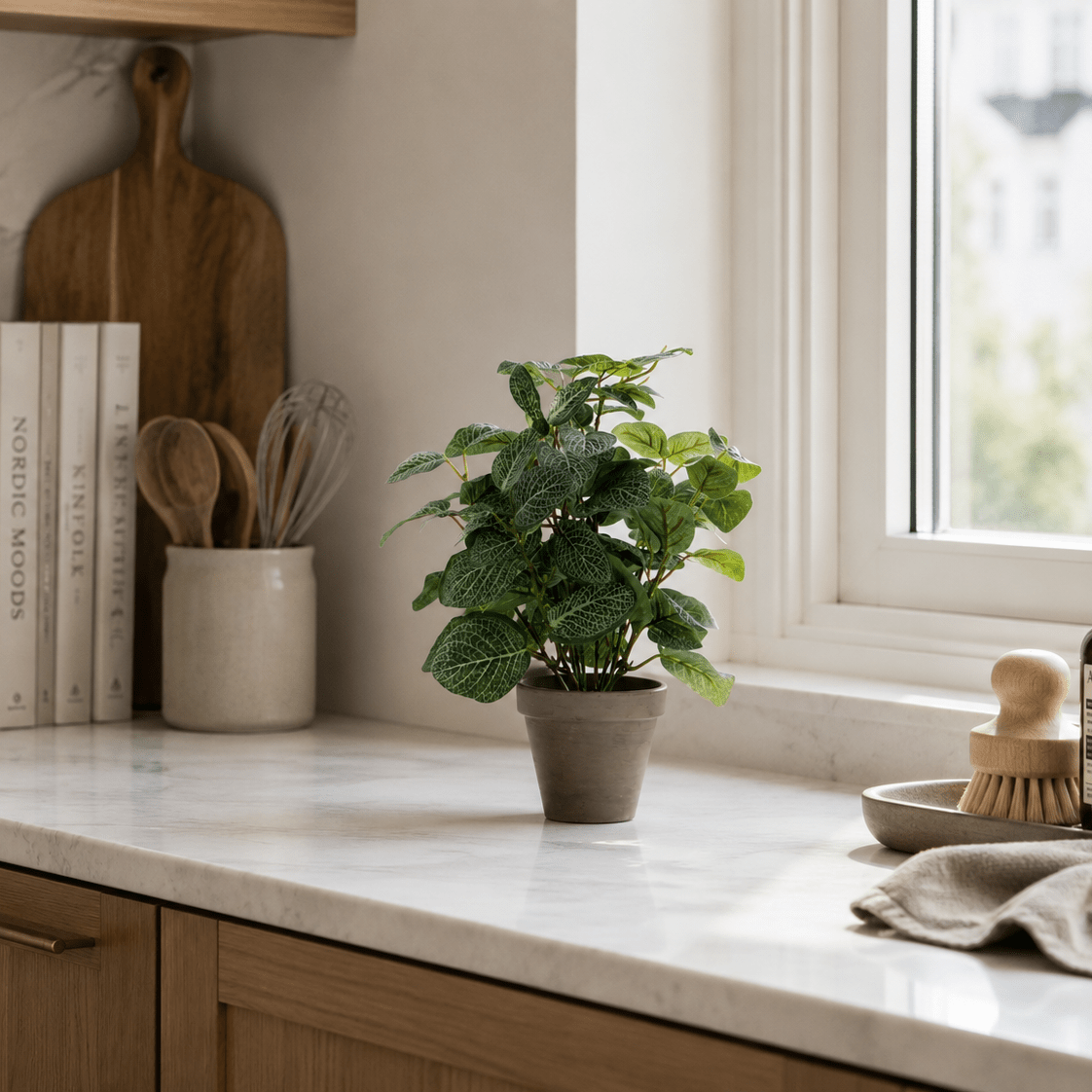 Pilea kunstig plante grønn med potte 35 x 25 cm - Lindas Dekor Kunstige planter