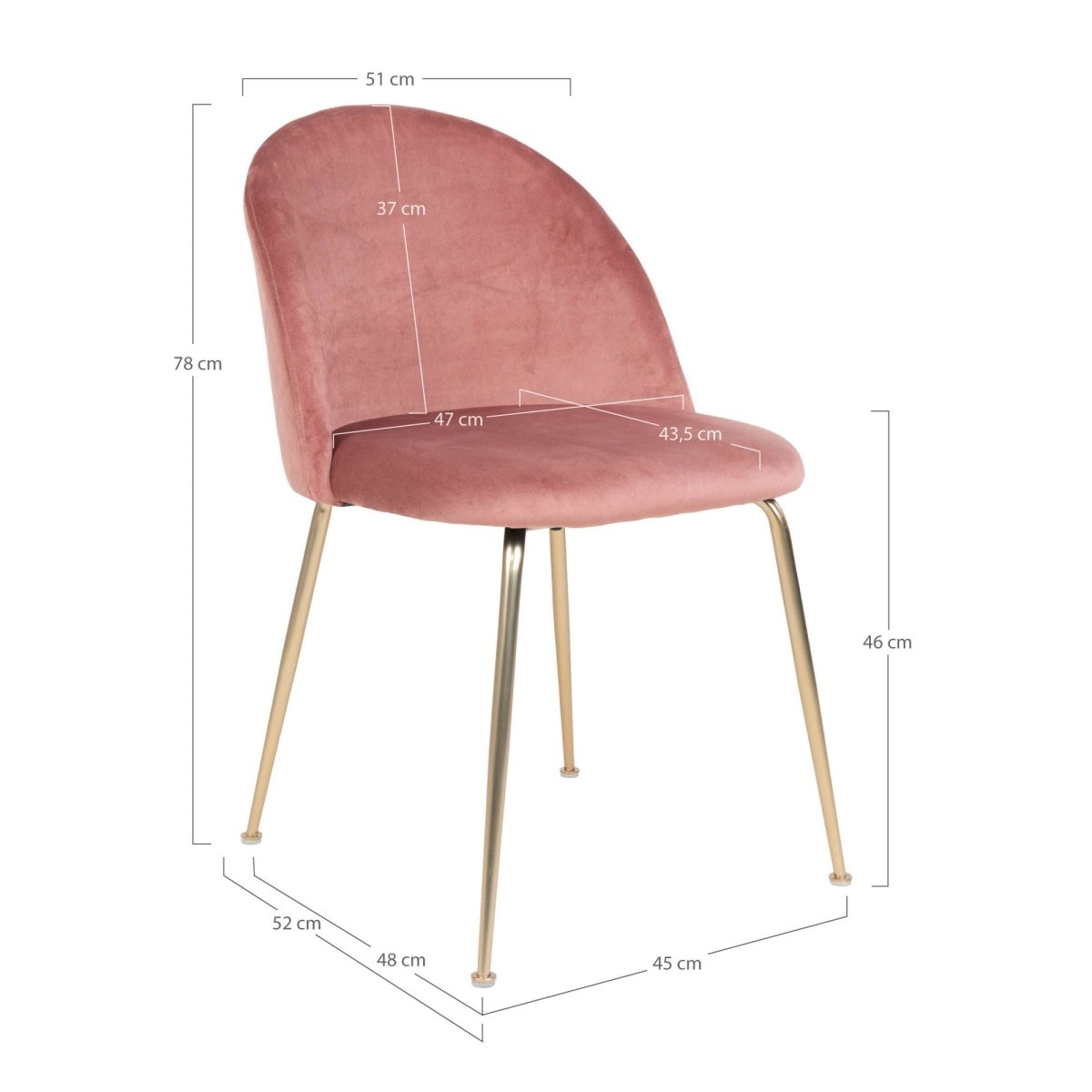 2 - pk Geneve velvet rosa/messing spisestol - Lindas Dekor