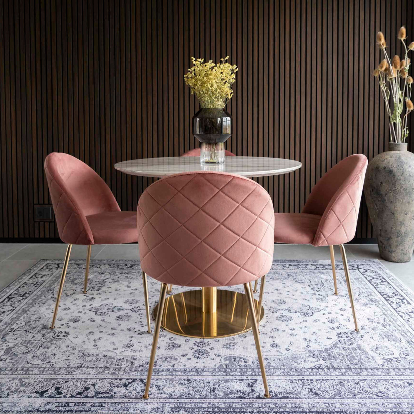 2-pk House Nordic Geneve velvet rosa/messing spisestol