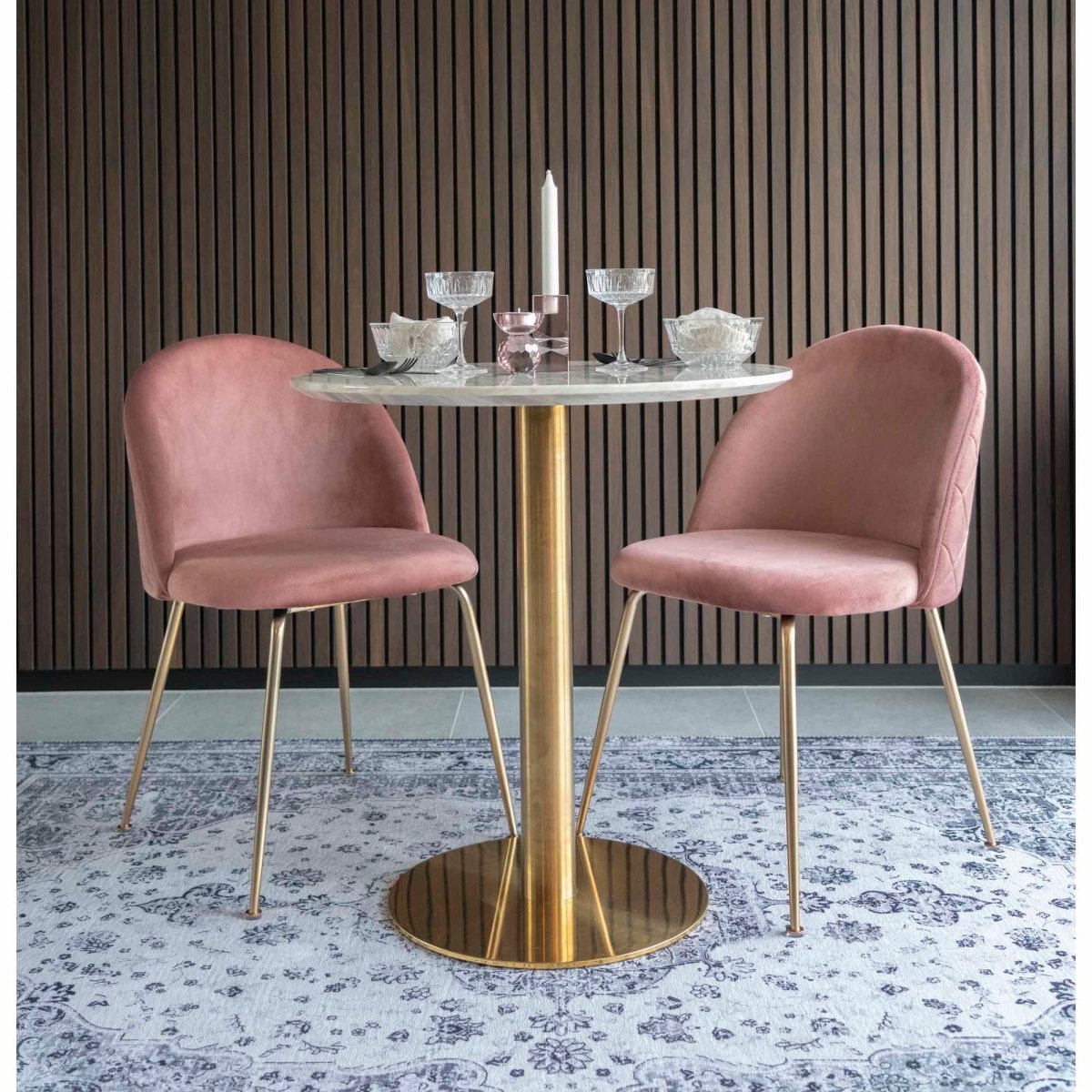 2 - pk Geneve velvet rosa/messing spisestol - Lindas Dekor