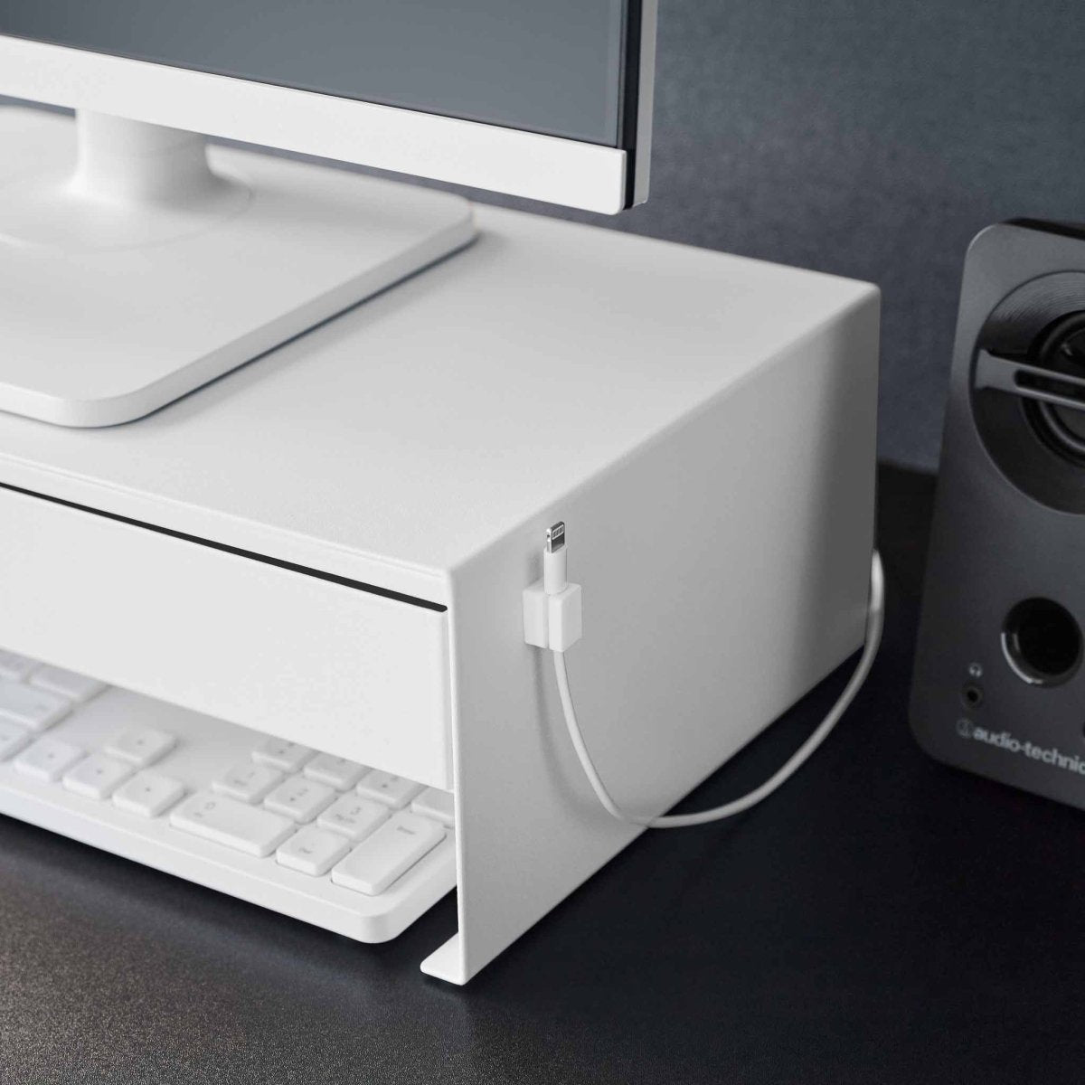 Monitorstativ med skuff hvit 50 x 24 x 12,8 cm - Lindas Dekor