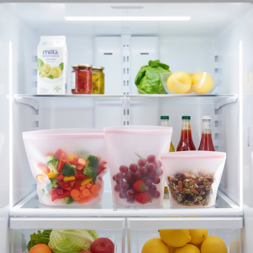 3-pk Gjenbrukbare oppbevaringsposer til mat