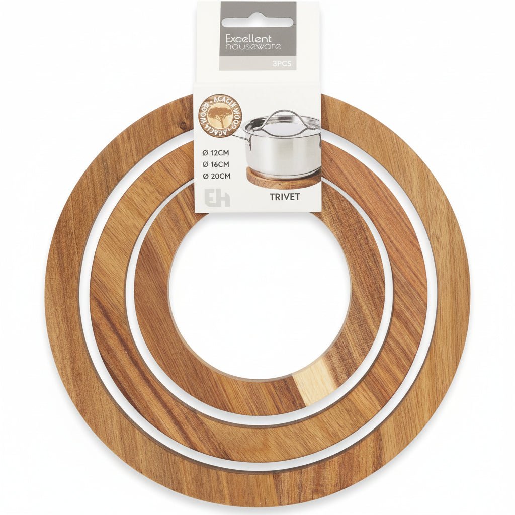 3 - pk Gryteunderlag akasietre dia: 12 - 20 cm - Lindas Dekor
