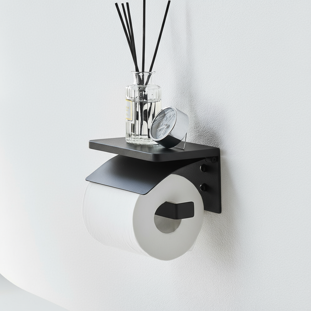 Veggmontert toalettpapirholder sort