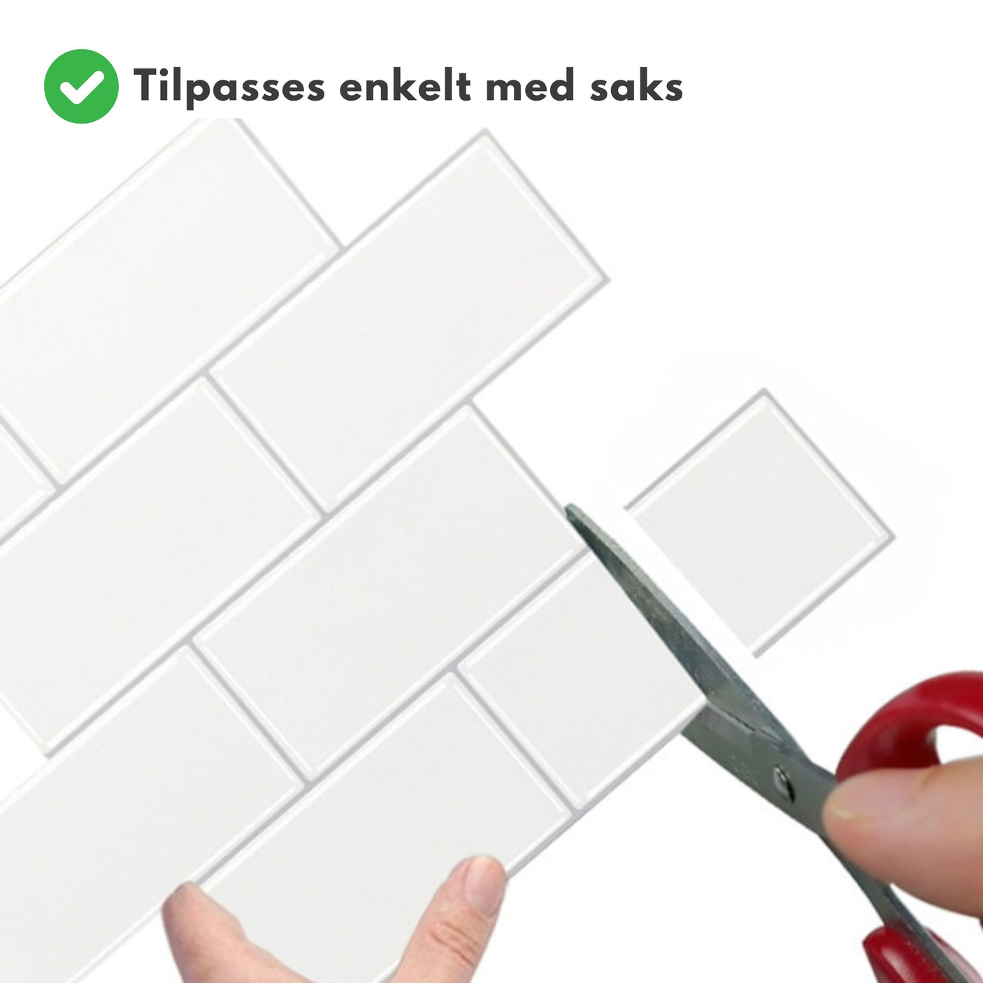 Subway hvit veggfliser som enkelt tilpasses med saks for perfekt passform.
