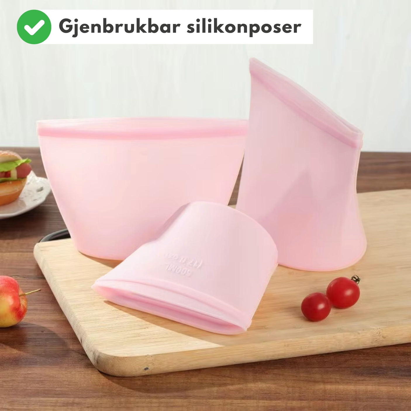 3-pk Oppbevaringspose til mat gjenbrukbar