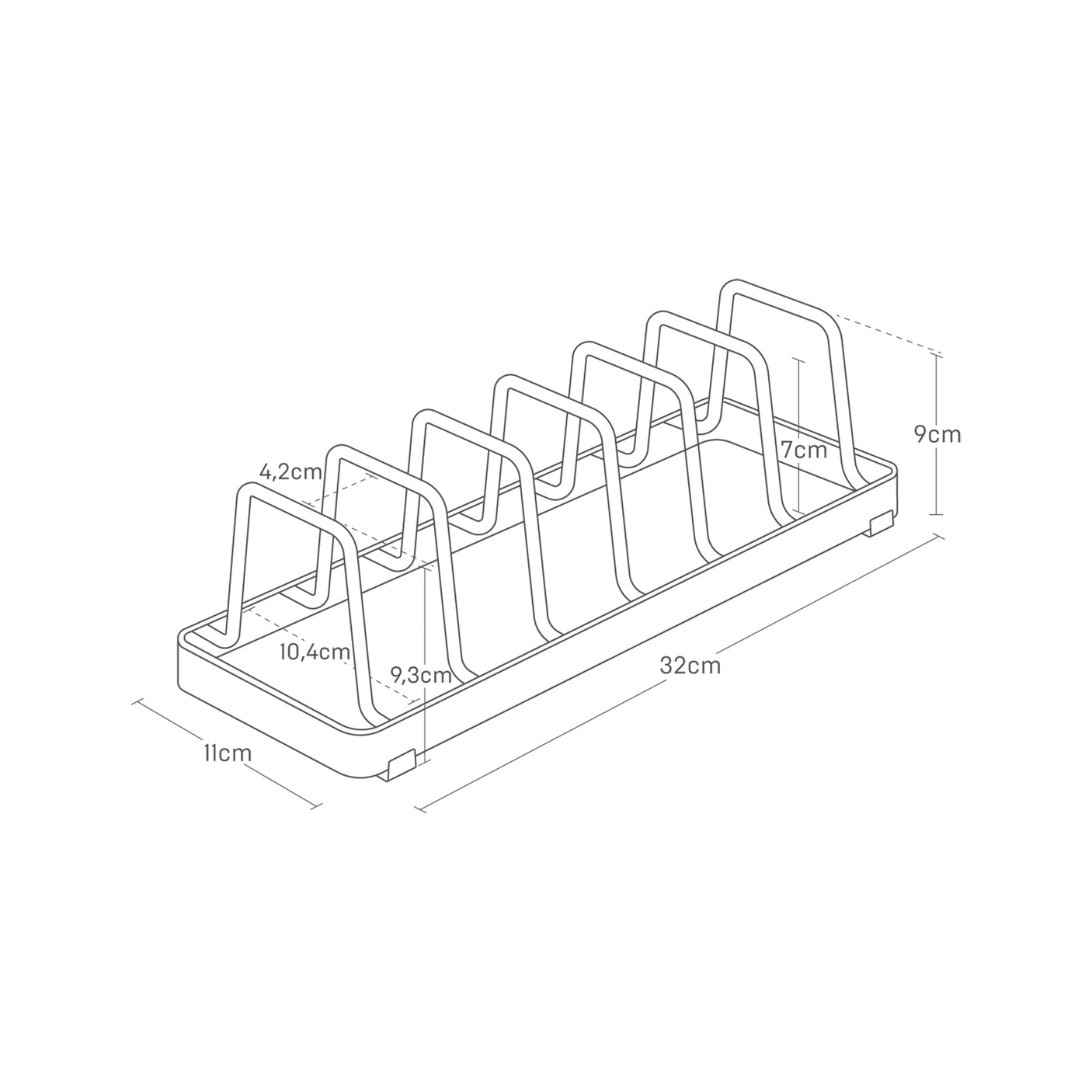 Oppbevaringsstativ for tallerkener, hvit modell med plassbesparende design.