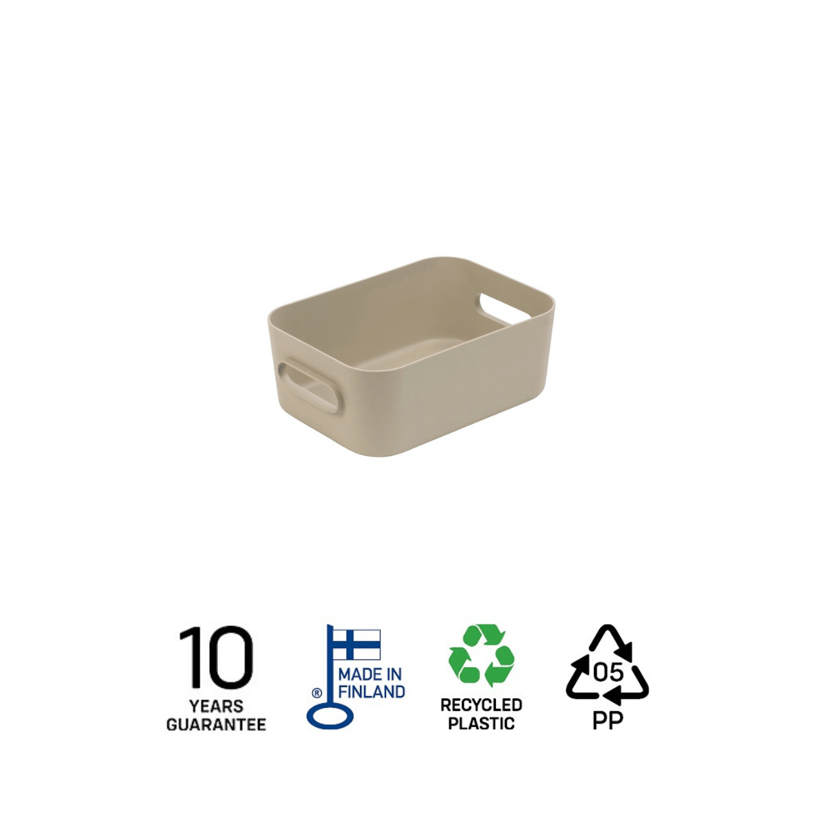 SmartStore Comfort S oppbevaringskurv i beige resirkulert plast, produsert i Finland med 10 års garanti