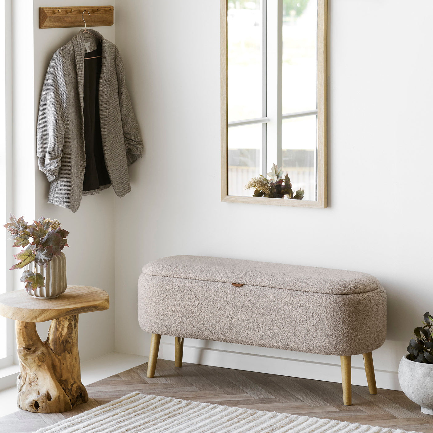 Harlow benk med oppbevaring bouclé beige 95x37x45 cm - bilde 10
