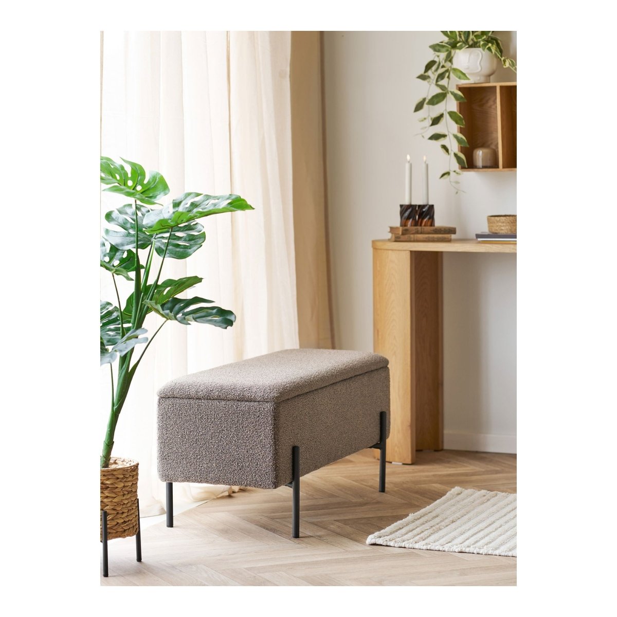Watford benk med oppbevaring, boulcé brun 95 x 36,5 x 34 cm - Lindas Dekor