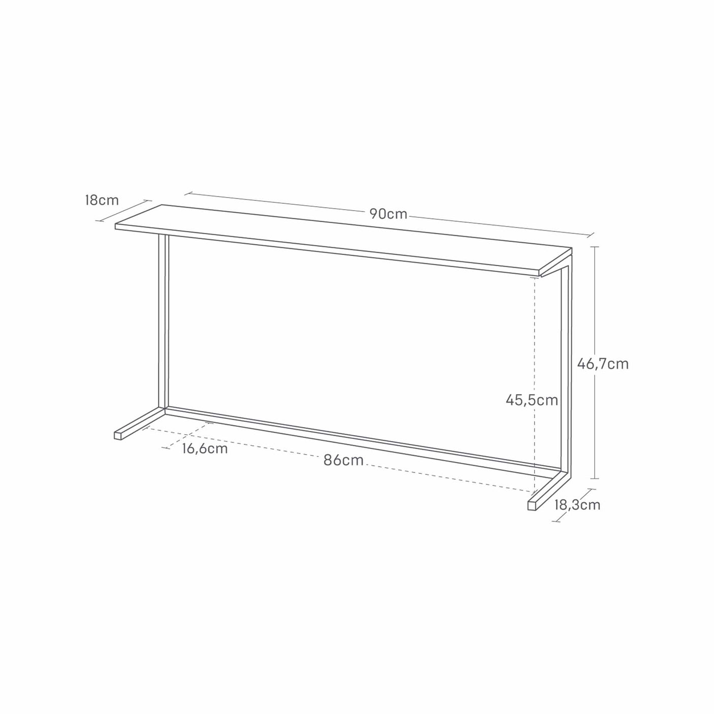 Teknisk tegning av kjøkkenhylle med mål