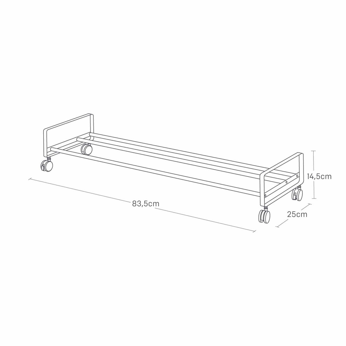Måltegning av Yamazaki skohylle med hjul sort, 83,5 x 27,5 x 14,5 cm