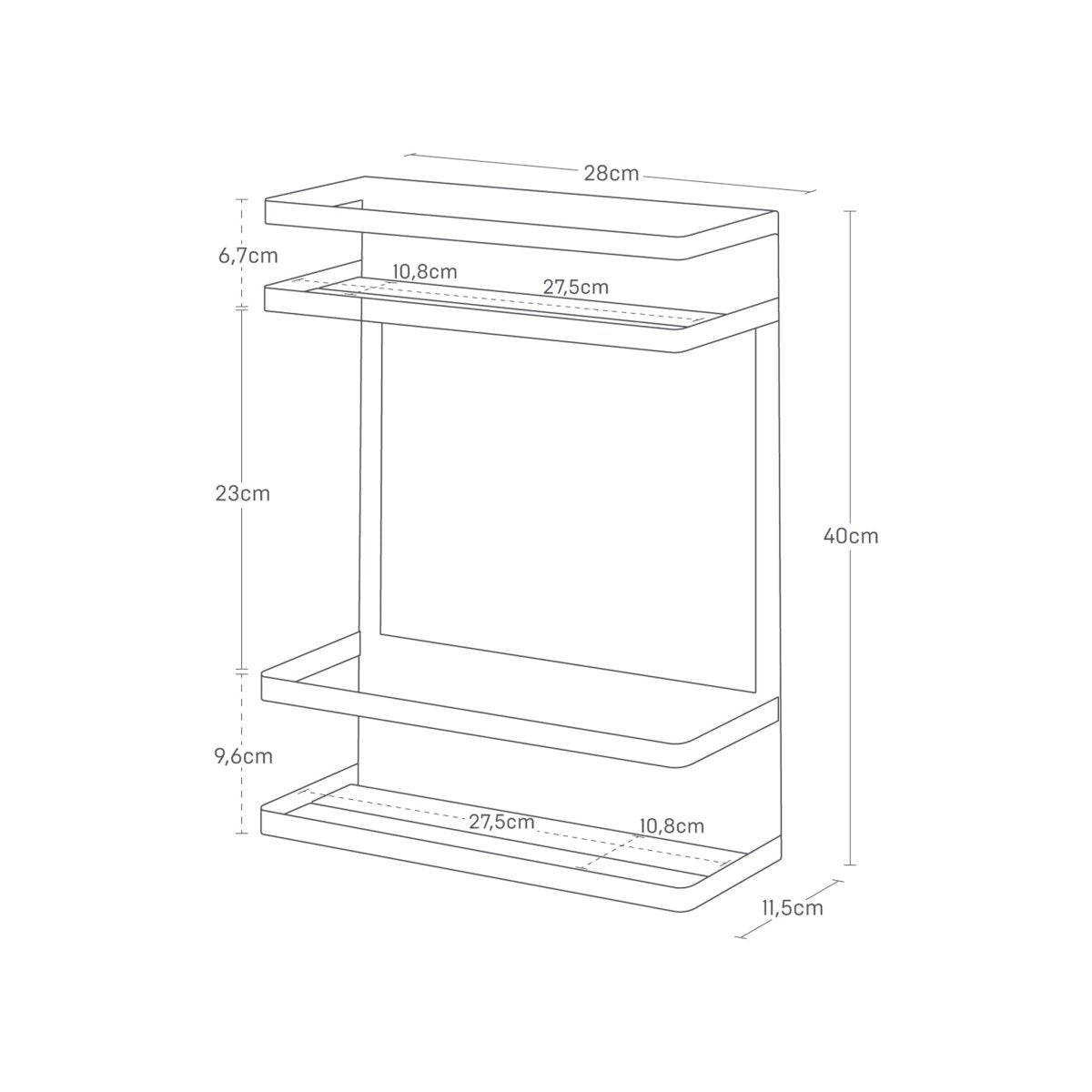 Magnetisk oppbevaringshylle hvit 28 x 11,5 x 40 cm - Lindas Dekor