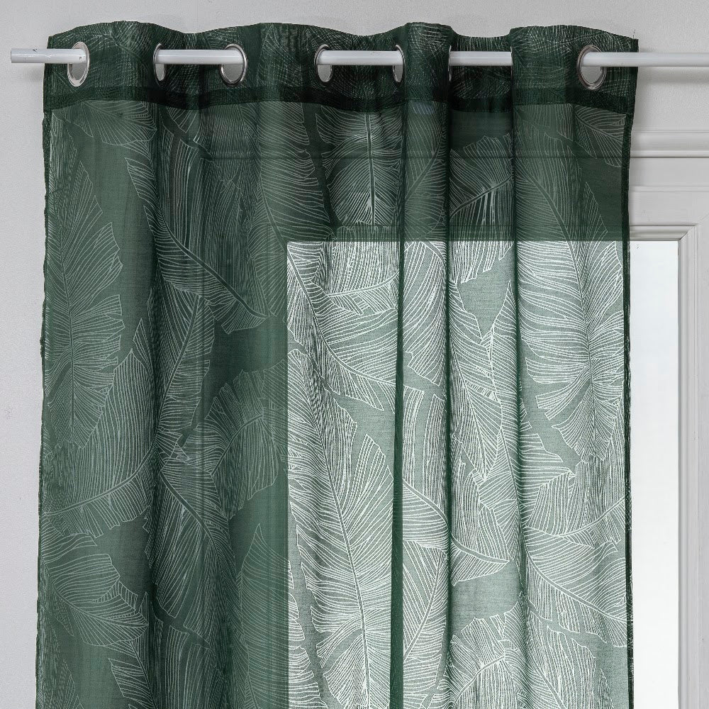 Dévo transparent gardin med grønt bladmønster, 140 x 240 cm