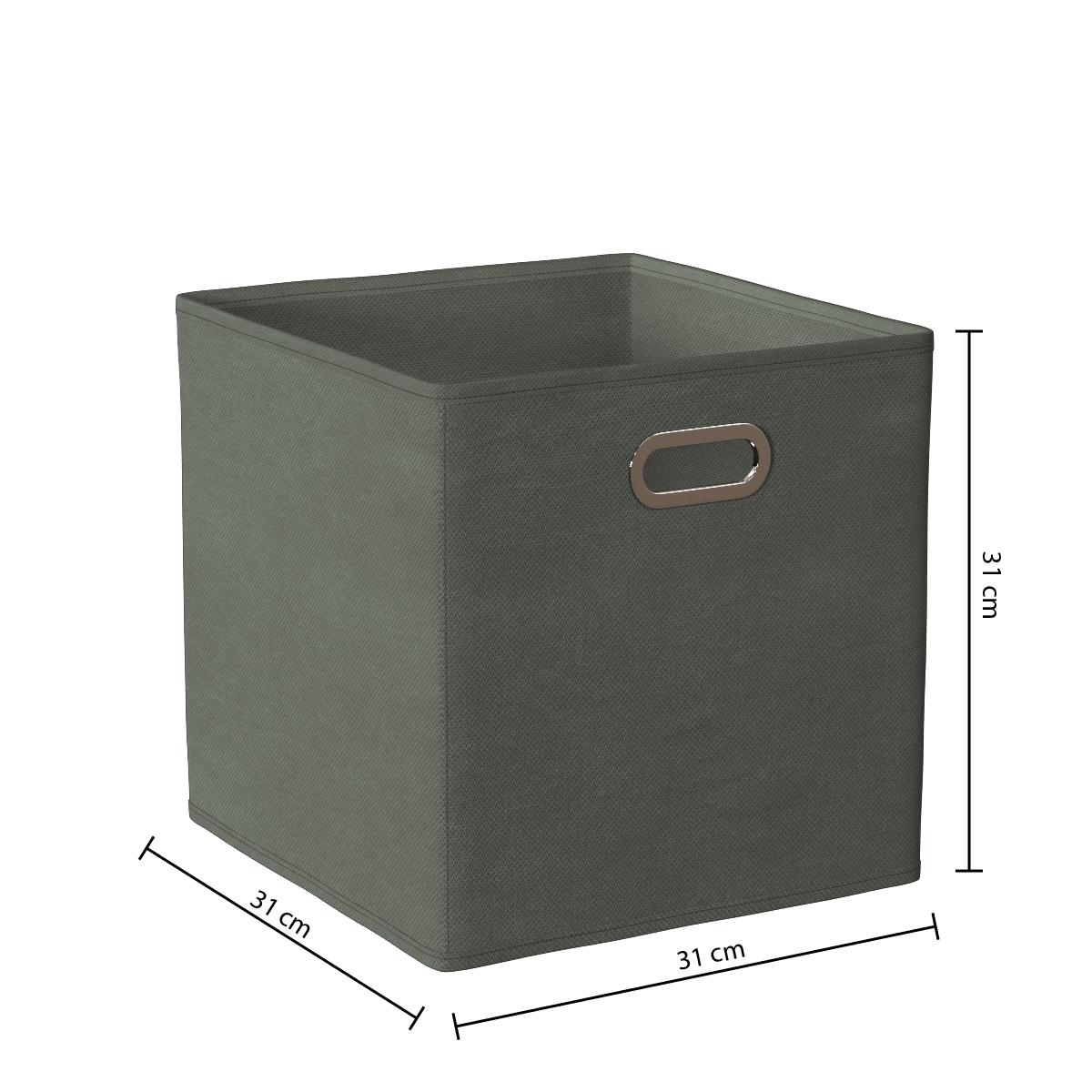 Oppbevaringsboks khaki 31 x 31 cm, mål på boksen