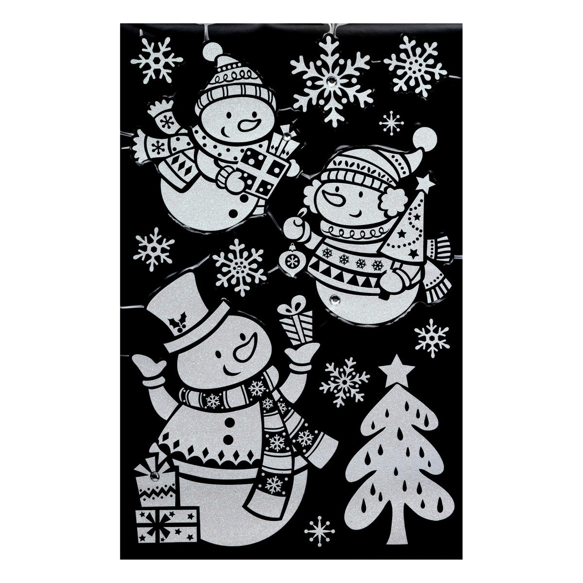 Julestickers med glitter og rhinsten 6 design 50 x 32 cm, snømenn
