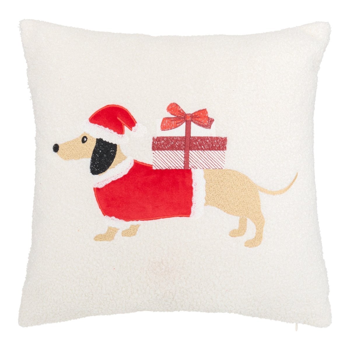 Julepute dachshund med gave hvit 40 x 40 cm - Lindas Dekor Pynteputer