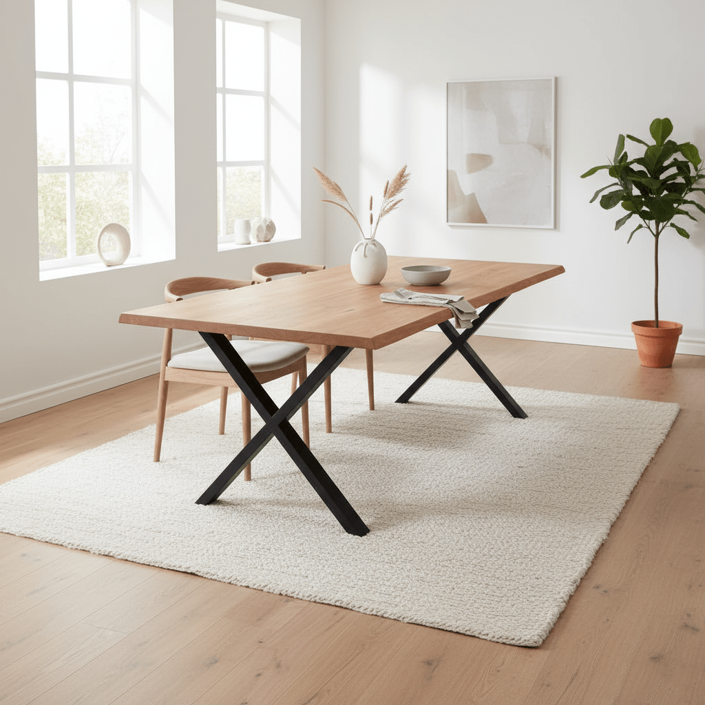 Toulon spisebord naturlig eg 300 cm med bølgekant og stålben - House Nordic