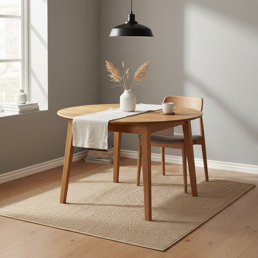 Metz spisebord natur eik ø118 cm - utvides enkelt til 158 cm