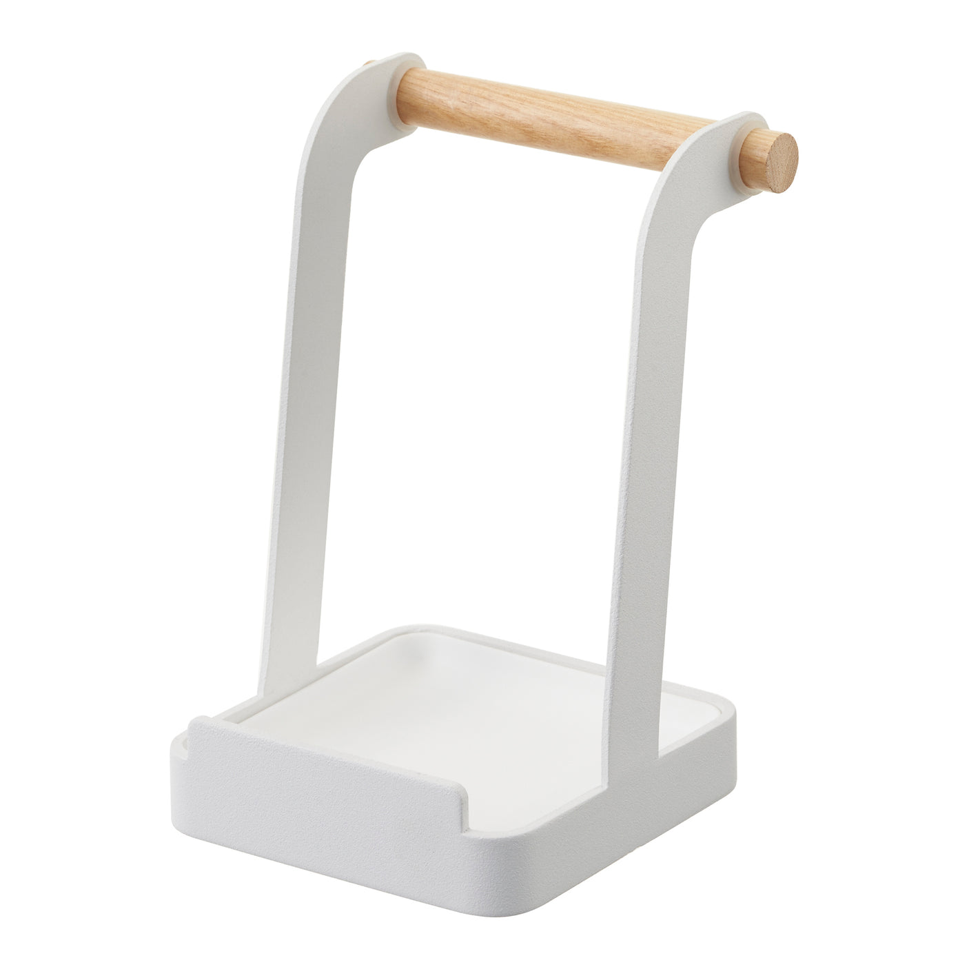 Tomt kjøkkenstativ med trehåndtak og hvit base