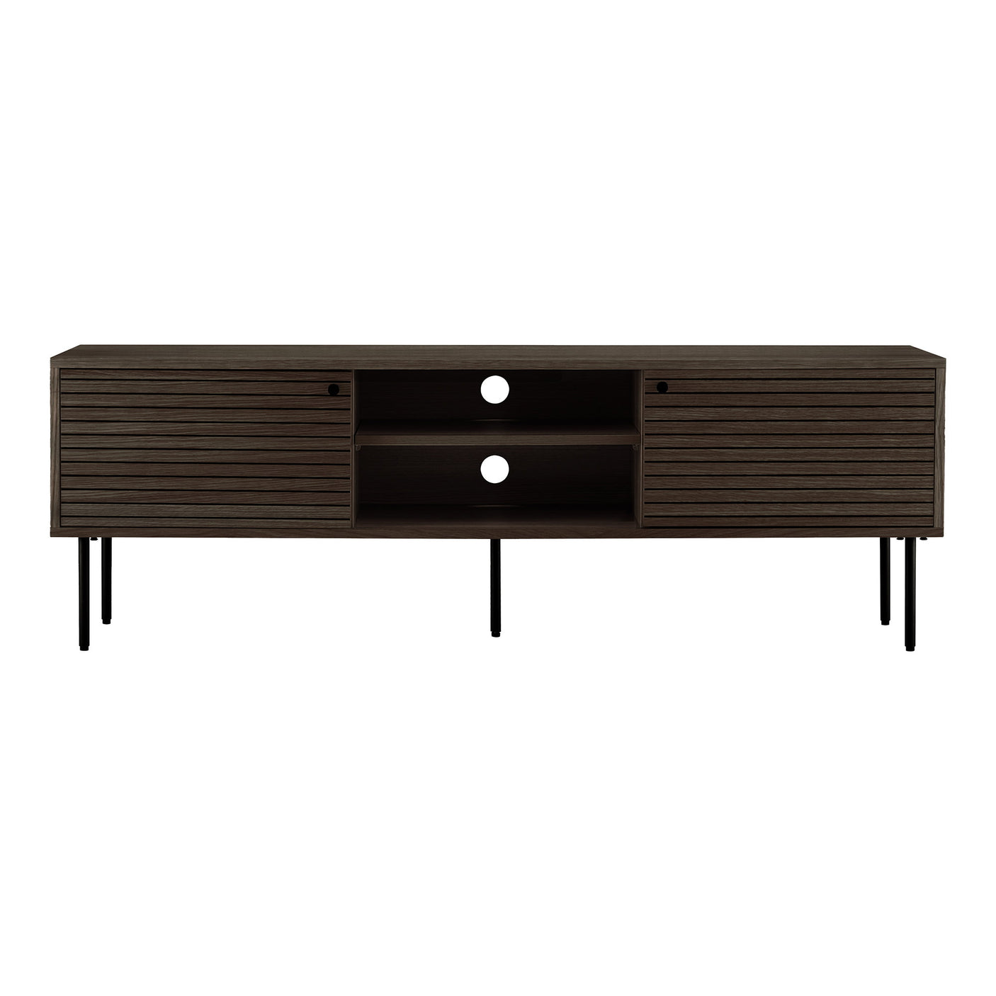 Kyoto TV-benk i eikefiner røkt eik med sorte metallben – 150x40x50 cm