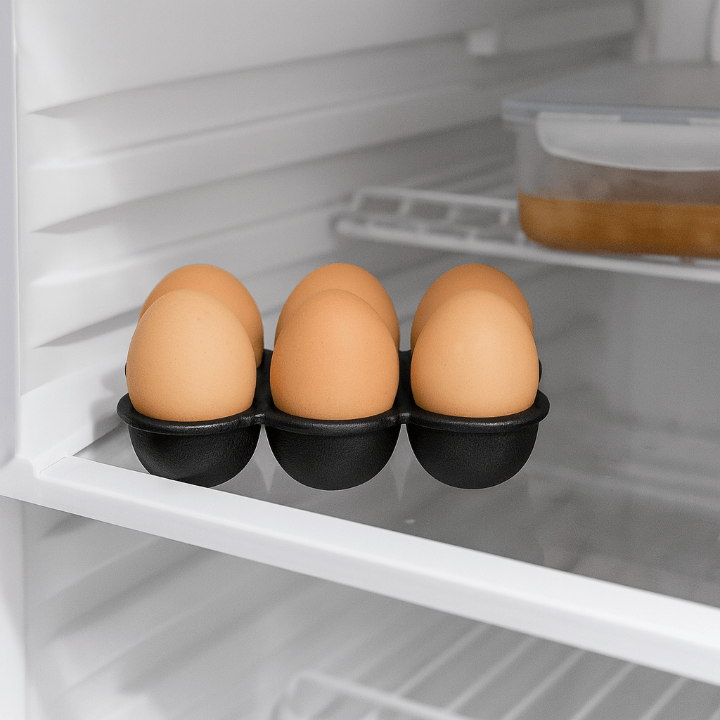 Egg lagt i en beholder inne i kjøleskapet