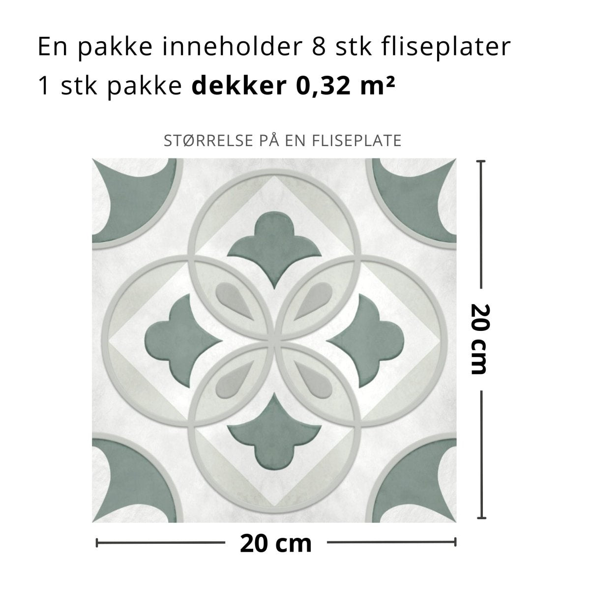 8 - pk Clara grønn selvklebende fliser - Lindas Dekor