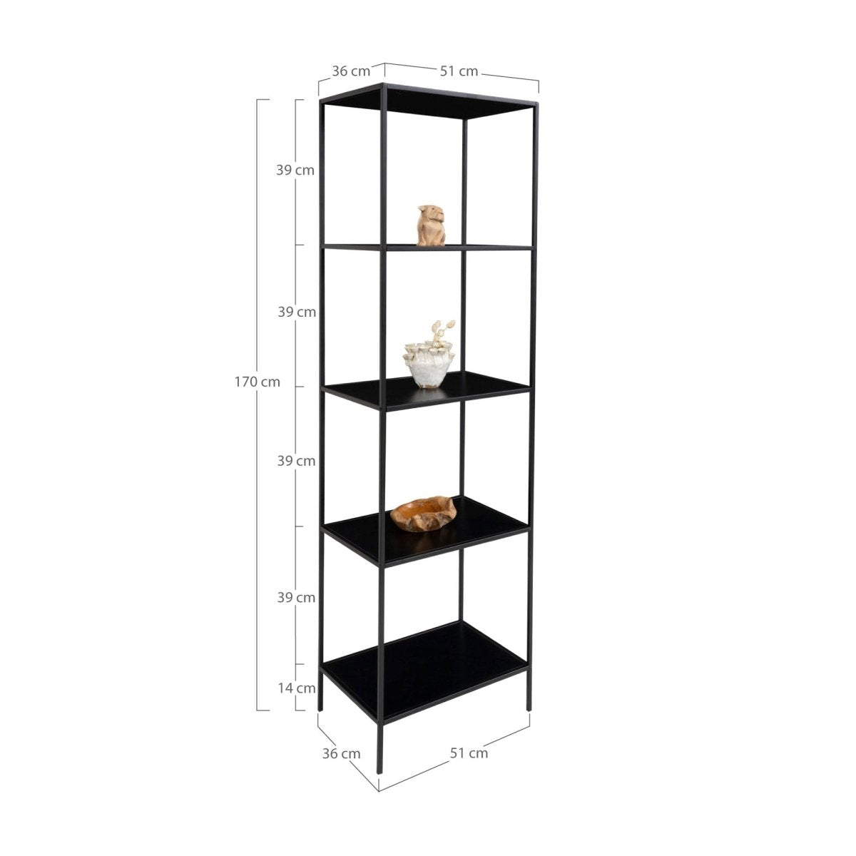 Vita bokhylle 5 hyller sort 51 x 36 x 170 cm - Lindas Dekor Bokhylle
