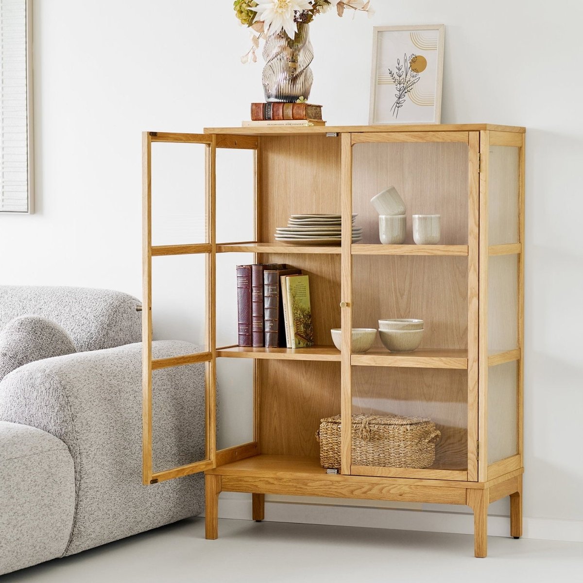 Zamora vitrineskab med 2 glassdøre, eik natur, 90x40x126 cm – billede 8