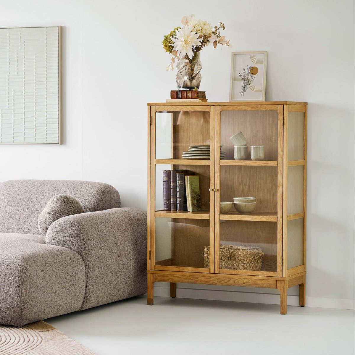 Zamora vitrineskab med 2 glassdøre, eg natur, 90x40x126 cm - billede 9