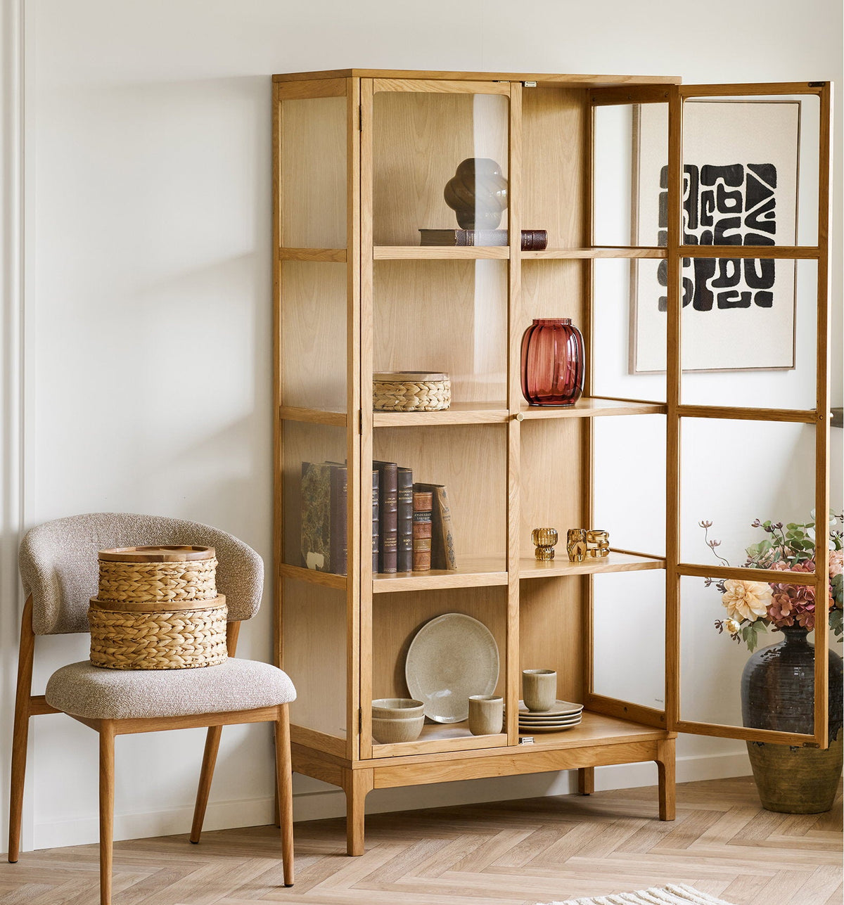 Zamora vitrineskab med 2 glassdøre, eg natur, 90x40x180 cm - billede 7