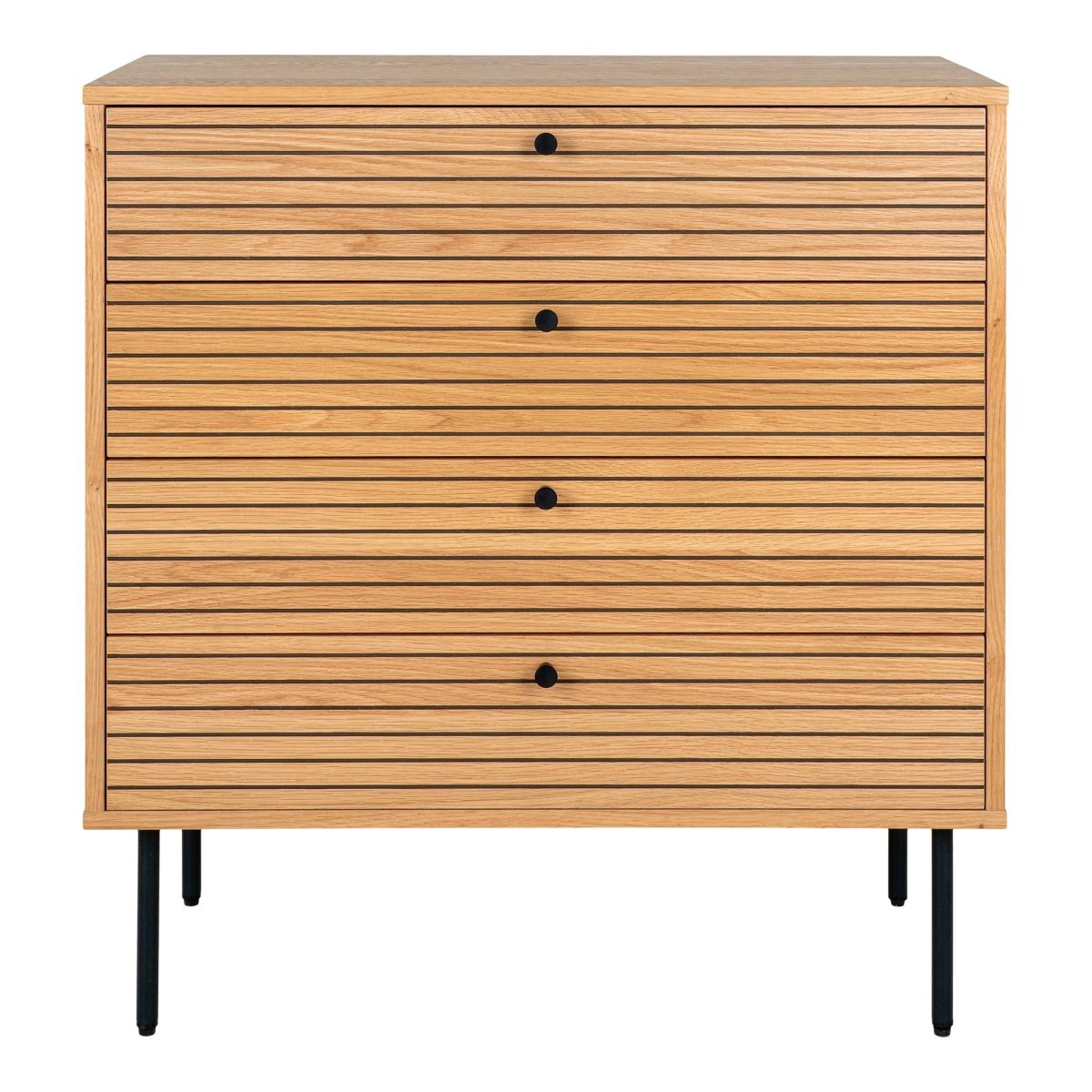 Kyoto kommode med 4 skuffer i eikefiner natur og sorte metallben – House Nordic