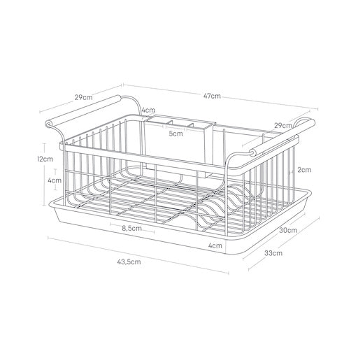 Hvit oppvaskstativ med et rent og ryddig design, perfekt for ethvert kjøkken.