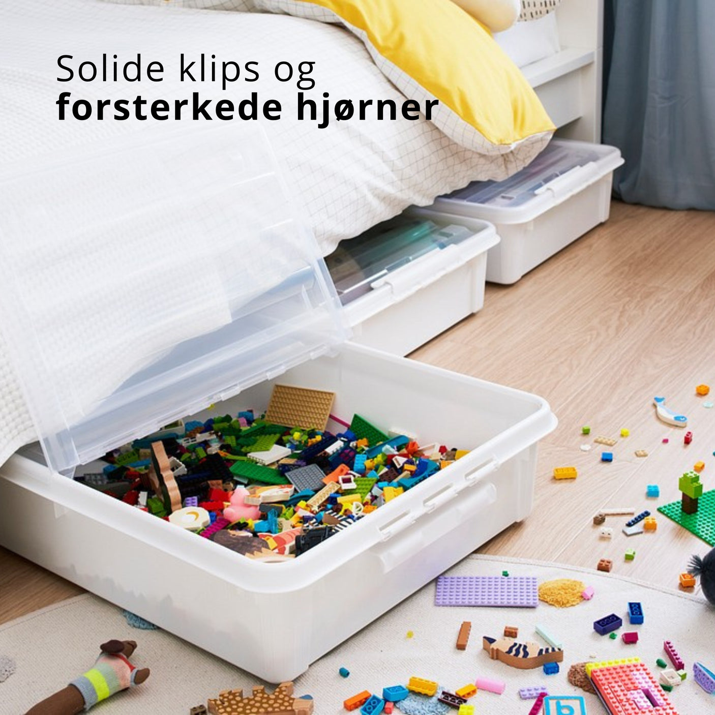 Oppbevaringsboks med lokk og solide klips for trygg oppbevaring