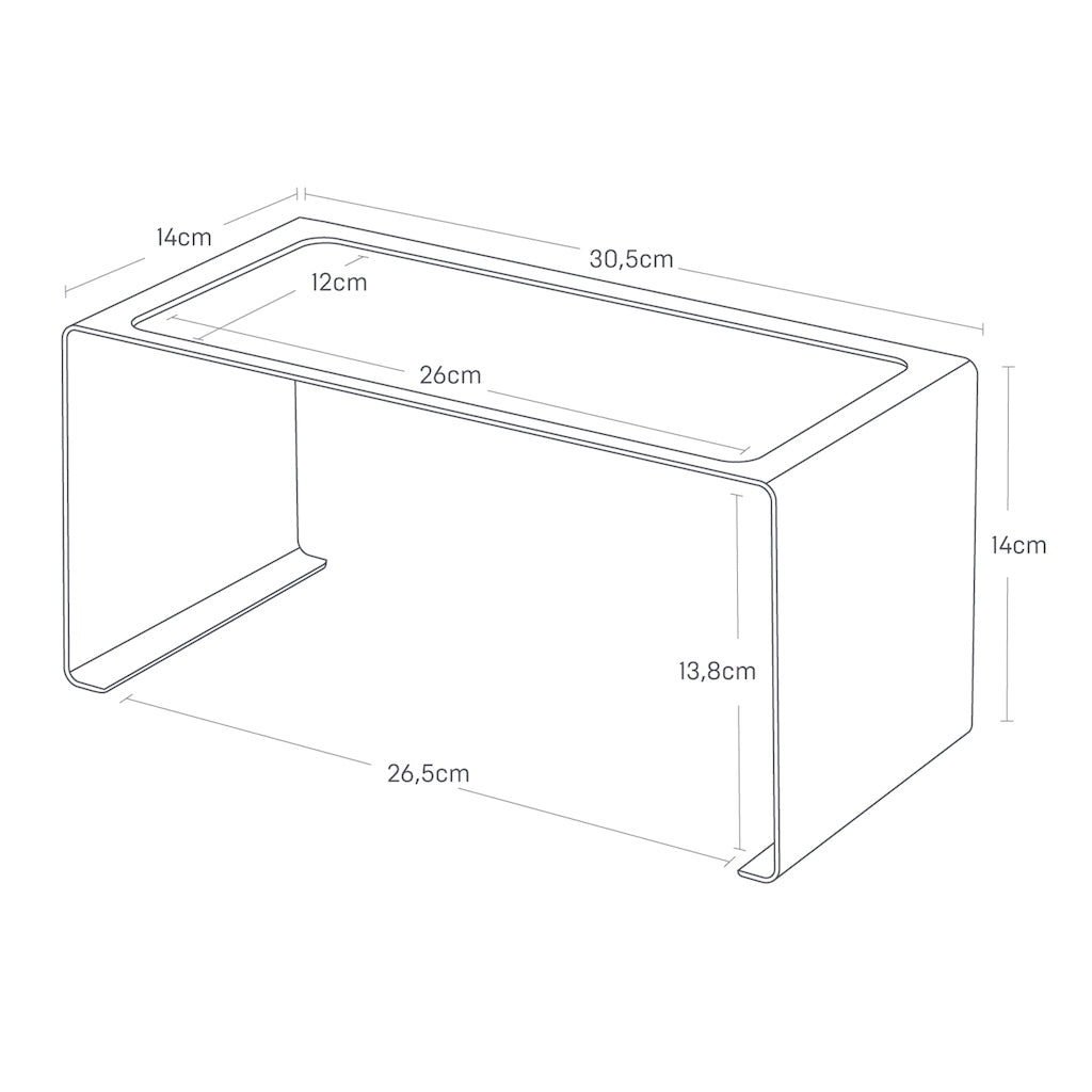 Praktisk oppbevaringshylle for kjøkkenbenk eller skap.
