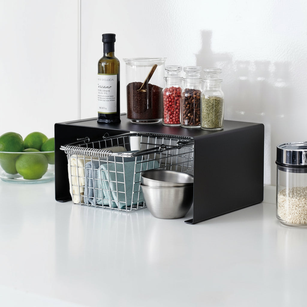 Stablehylle bred kjøkken sort