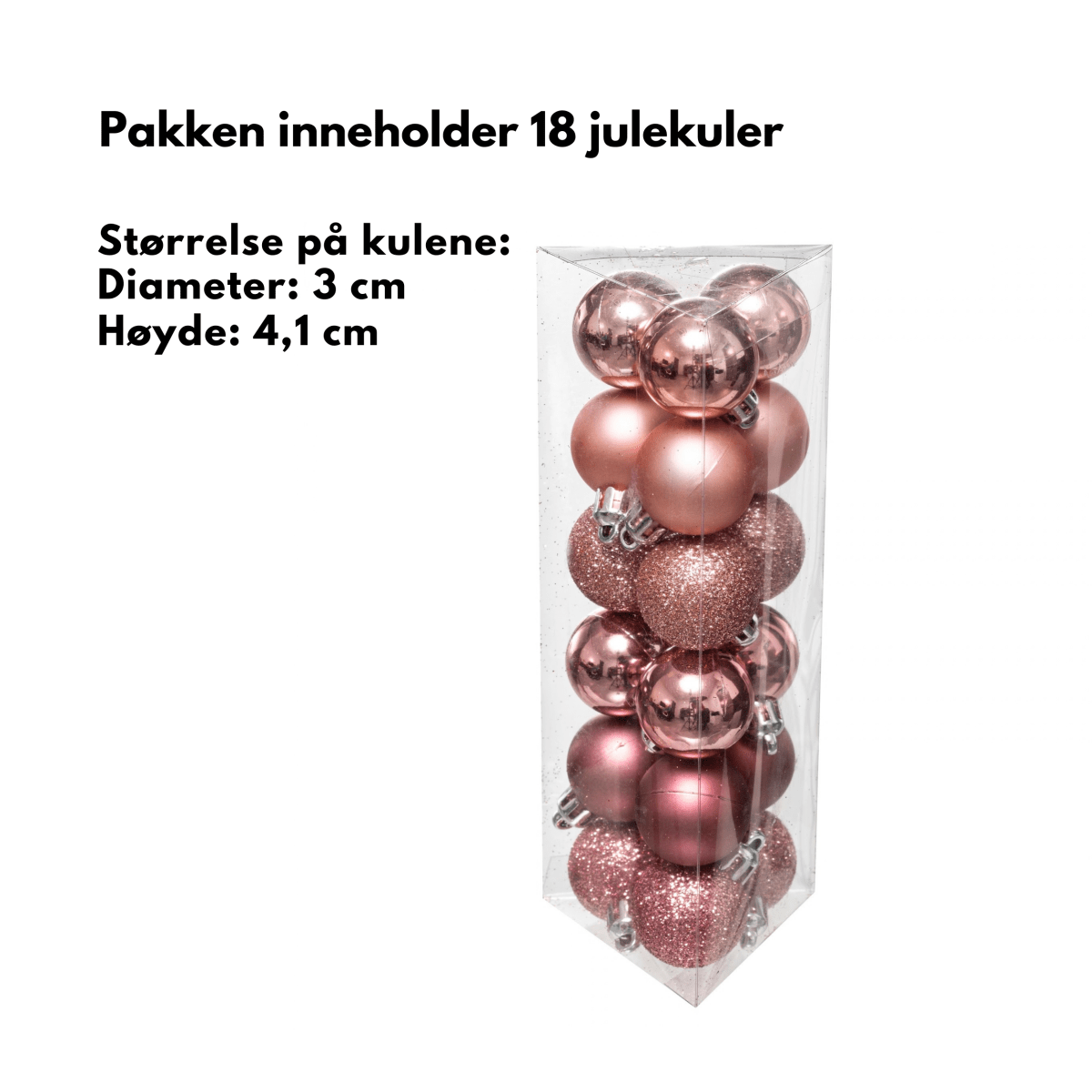 18-pk julekuler rosa 3 cm - Lindas Dekor Julekuler