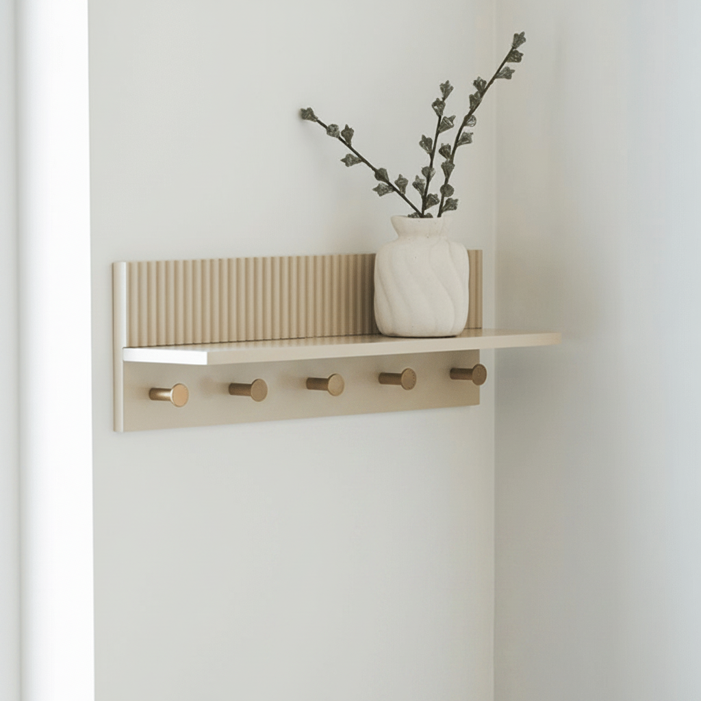 Rocca væghylde beige med kroger - Lindas Dekor