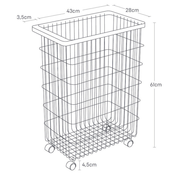 Hjulmontert kurv for enkel transport av klær.
