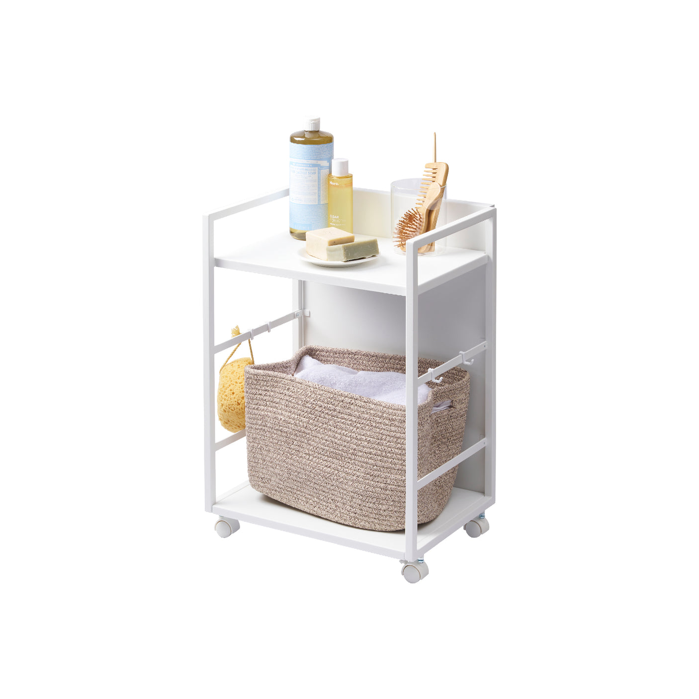 Tower skjult oppbevaringsvogn på hjul – smal vogn med to hyller til kjøkken og bad.