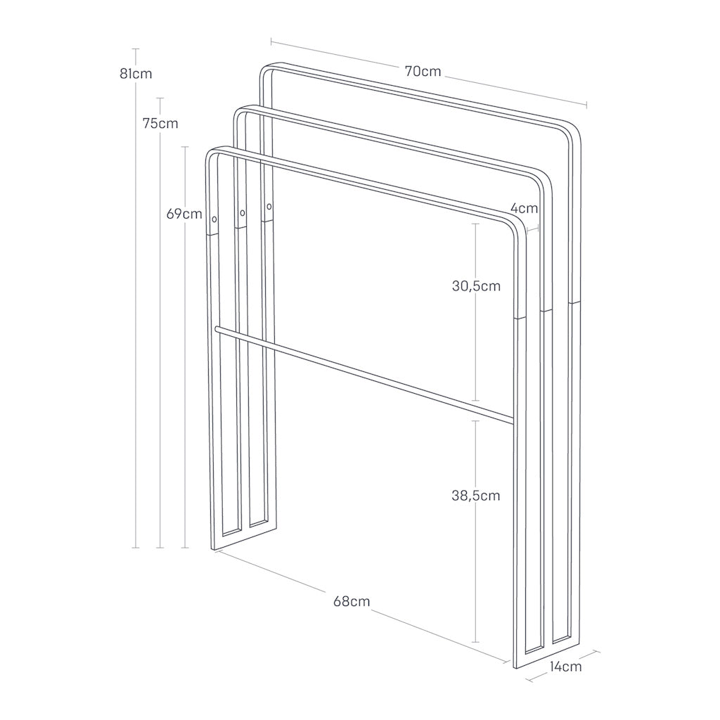 Plassbesparende håndklehenger i robust sort utførelse.
