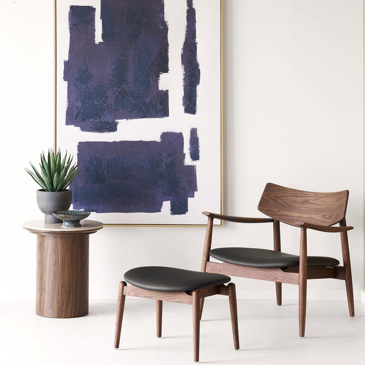 Edna veggbilde på lerret med håndmalte detaljer beige og blå 100x150 cm - Lindas Dekor Pyntefigur