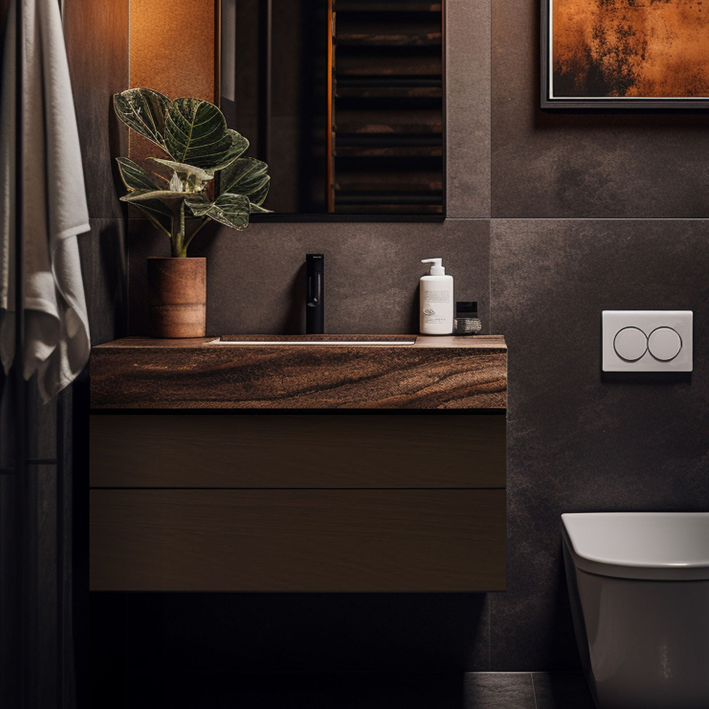 Selvklebende dekorfolie i dyp brunfarge med realistisk tremønster.