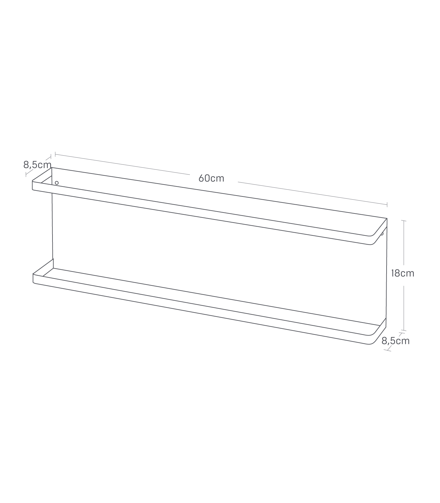 Vegghylle 60 cm i hvitt stål med kroker til håndklær og småting