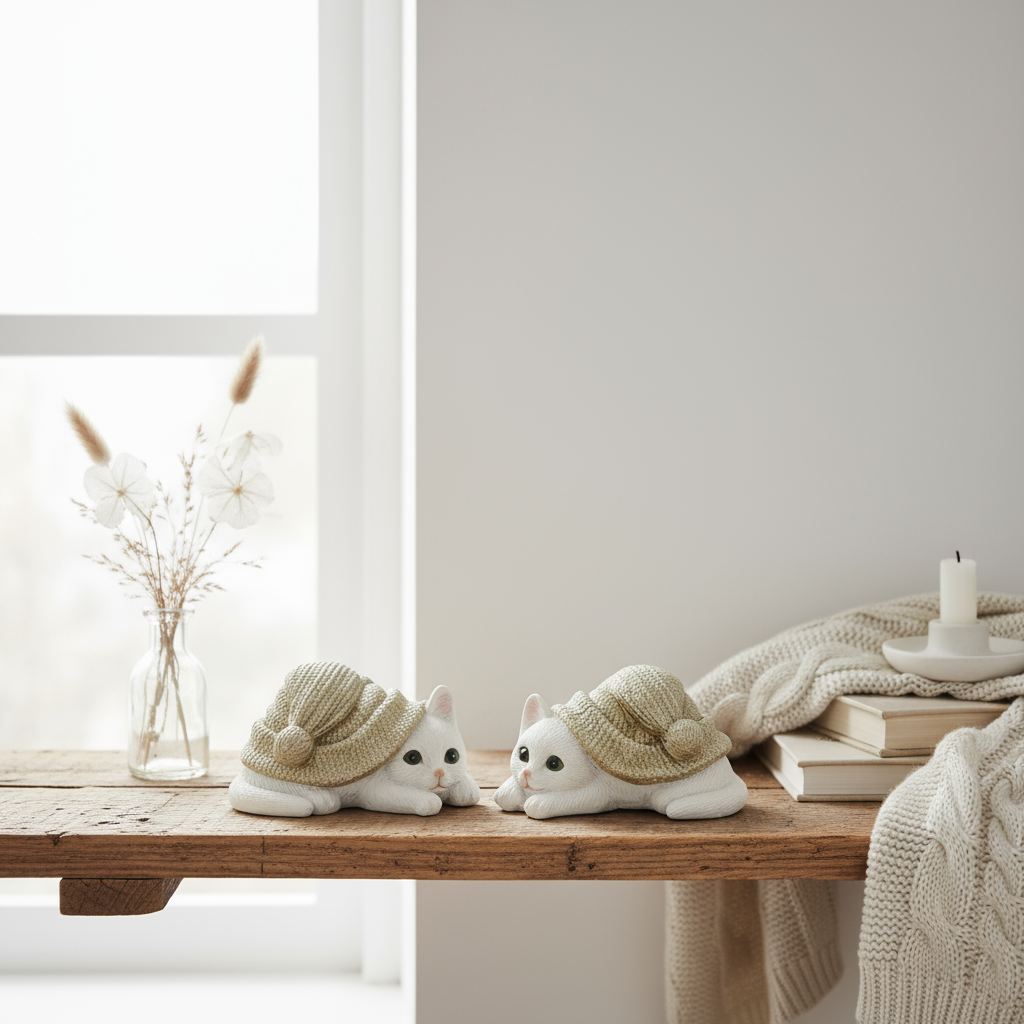 2-pk kattefigurer med hatt grønn/hvit