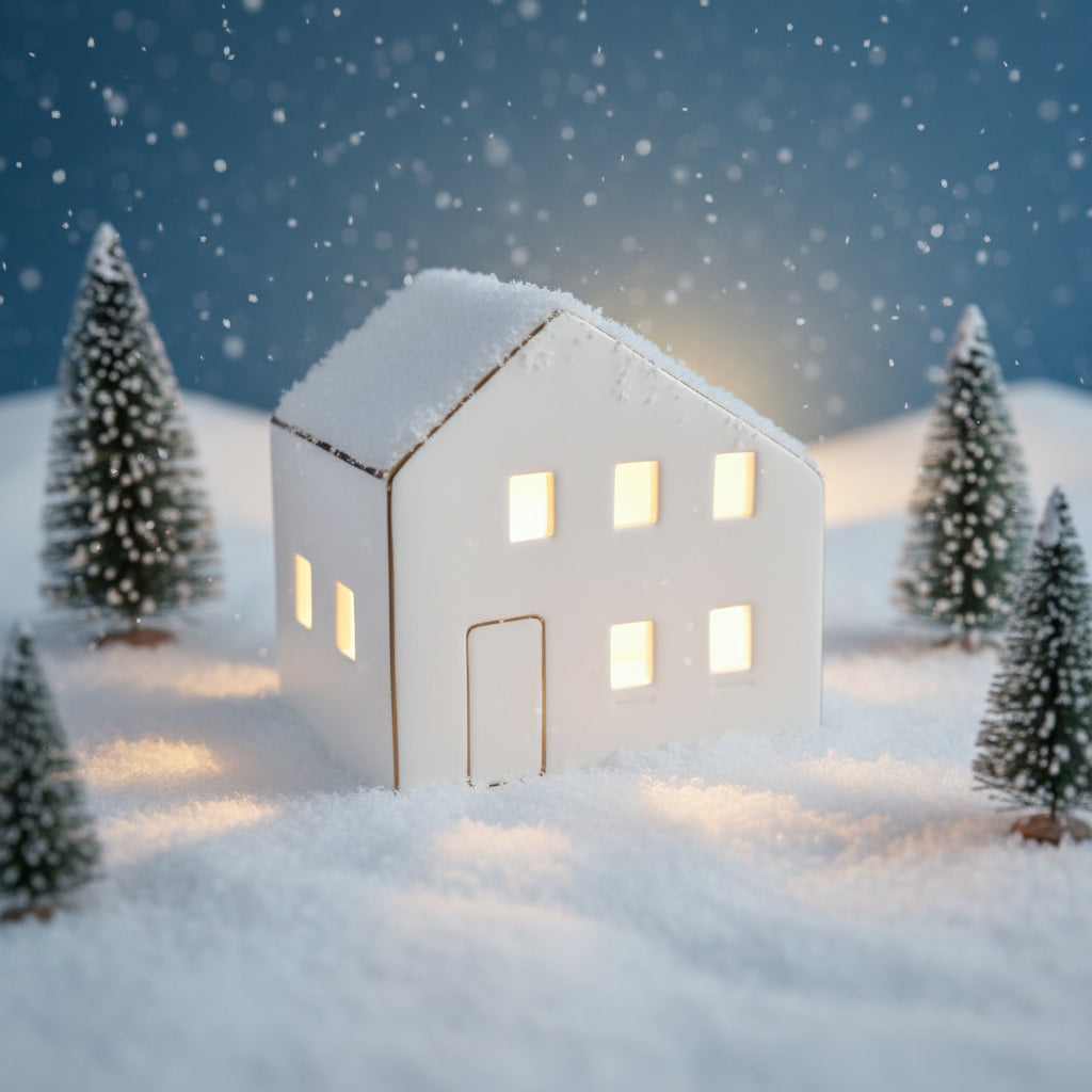 Nordby medium keramikkhus med LED-lys 9,9x9,7 cm - koselig stemningsbelysning til stue"