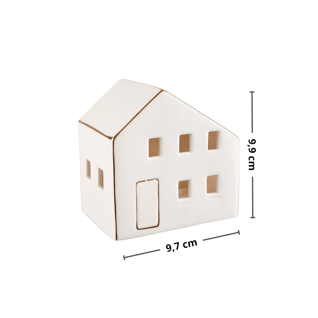 Vit Nordby keramikhus medium med gulddetaljer - minimalistisk ljusstaksdekorasjon