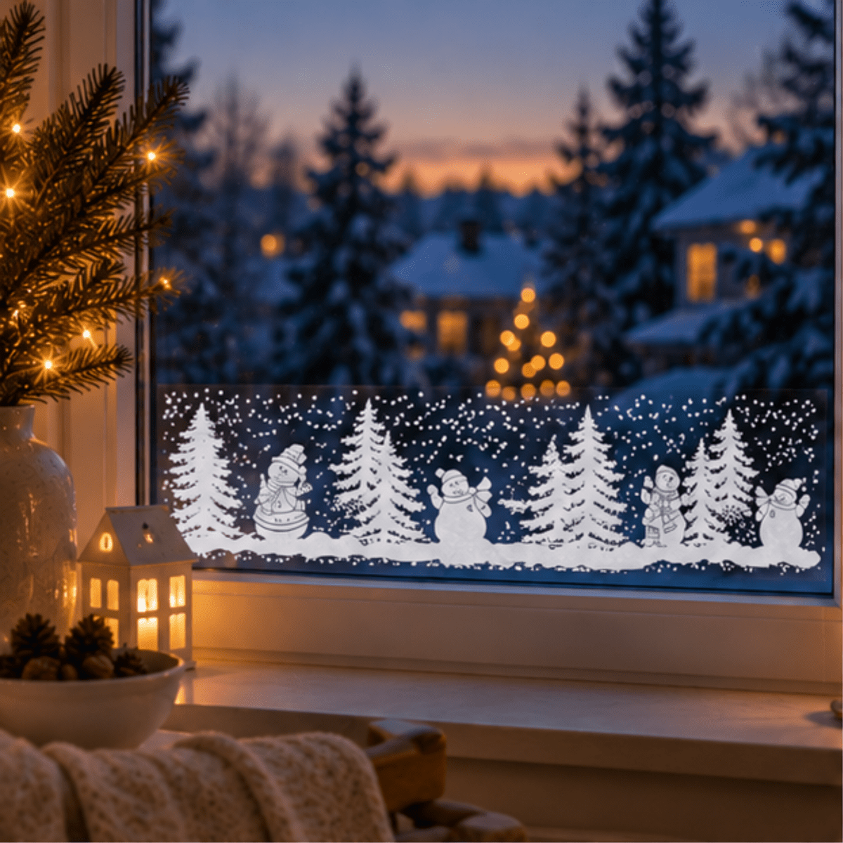 Julebanner stickers med snømenn og vinterskog hvit 58 x 12 cm - Lindas Dekor Wallstickers
