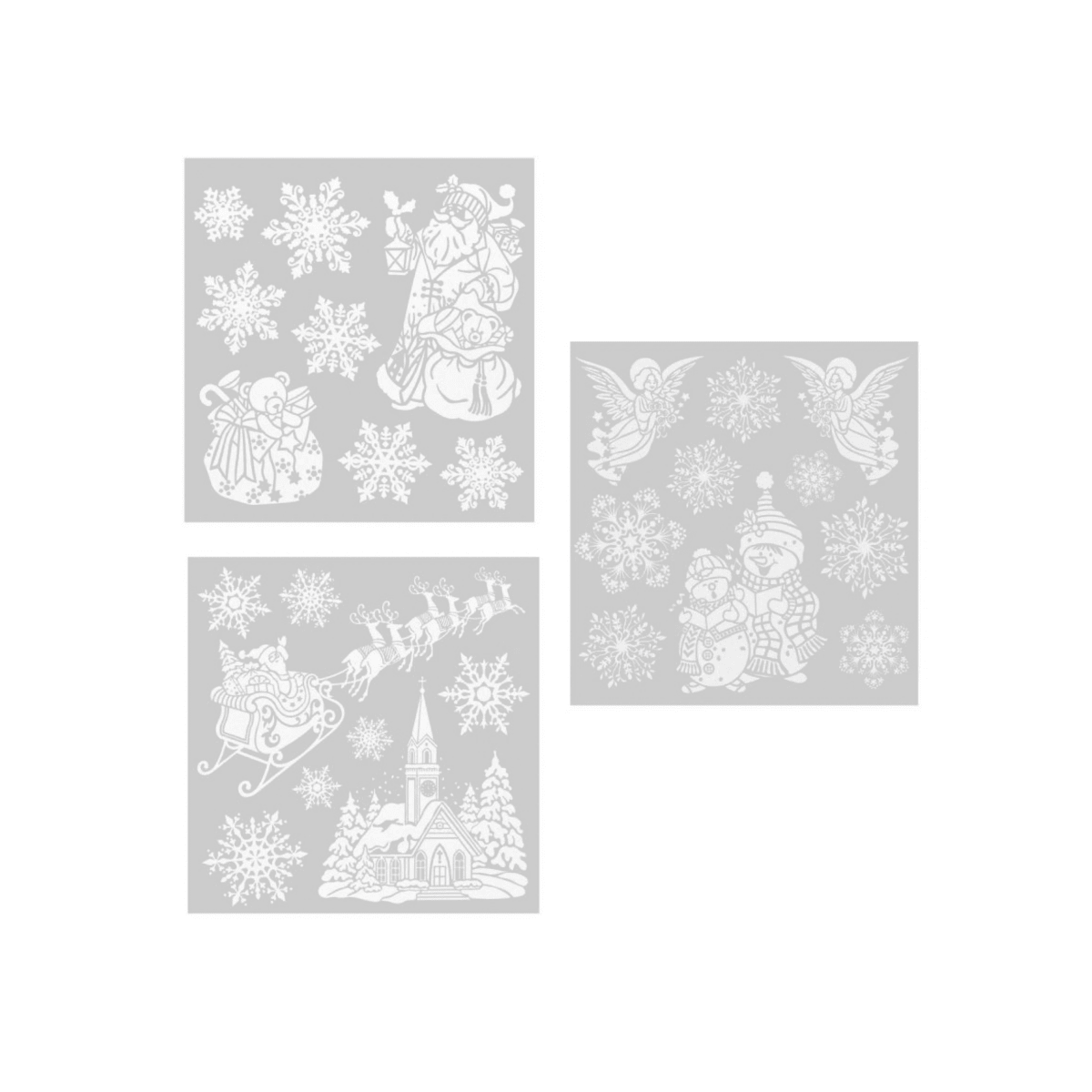 Julestickers med glitter 3 design nisse og snømenn 31,5 x 30,4 cm - Lindas Dekor Wallstickers