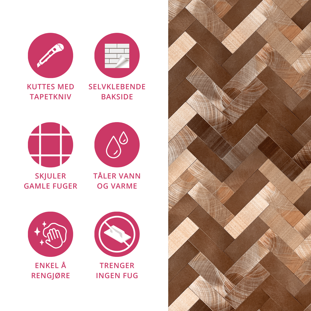 Ikoner som viser funksjoner til Sofie fiskebein veggfliser